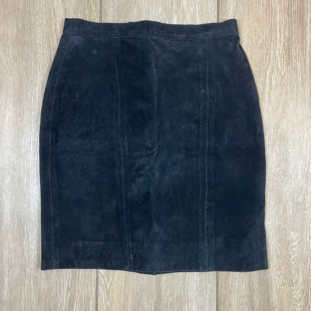 Vintage Don’t Stop Black Leather Pencil Skirt Womens 9 Suede Western Y2K Mini